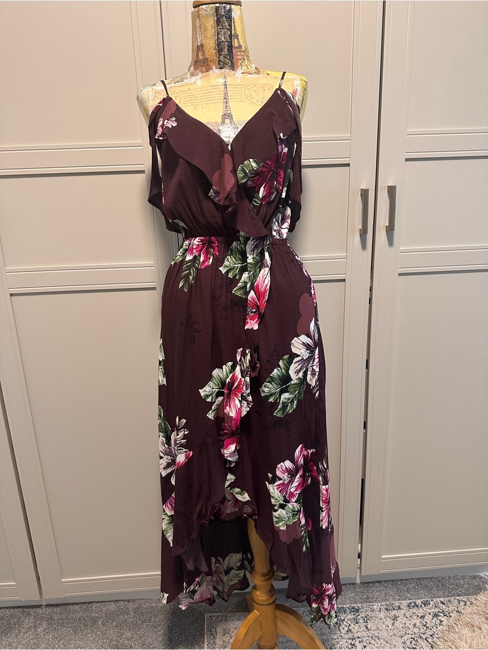 Express Floral Cold-Shoulder High-Low Dress